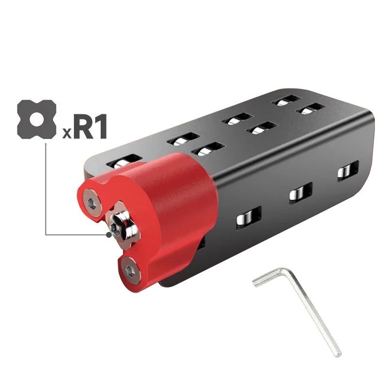 Corner planer blade set tool with red cutter, black body, hex key; labeled R1