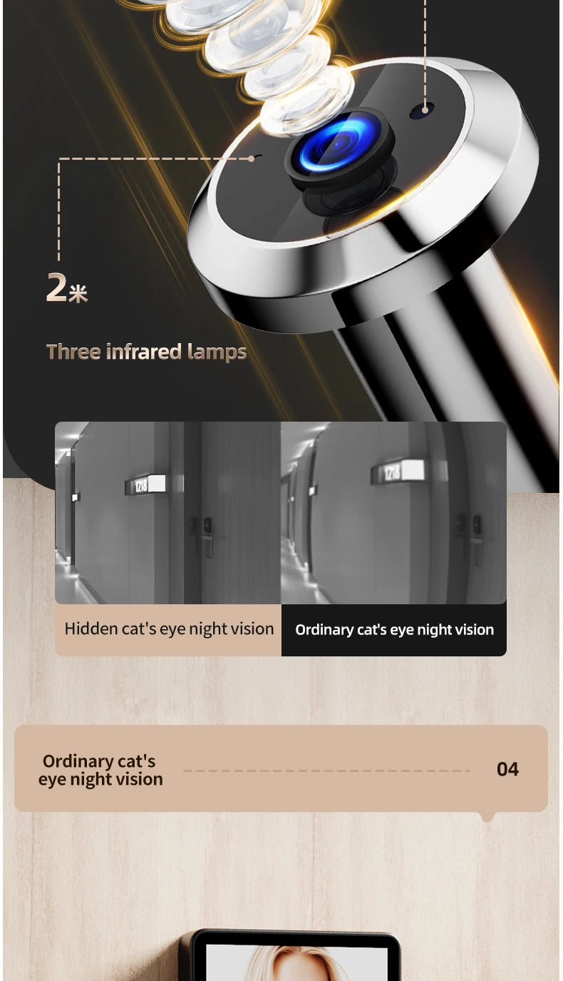 Digital Cat Eye Night Vision Video Doorbell Eye Camera 4.3'' Visual Peephole Camera PIR Surveillance Monitor Viewer Danmini S30