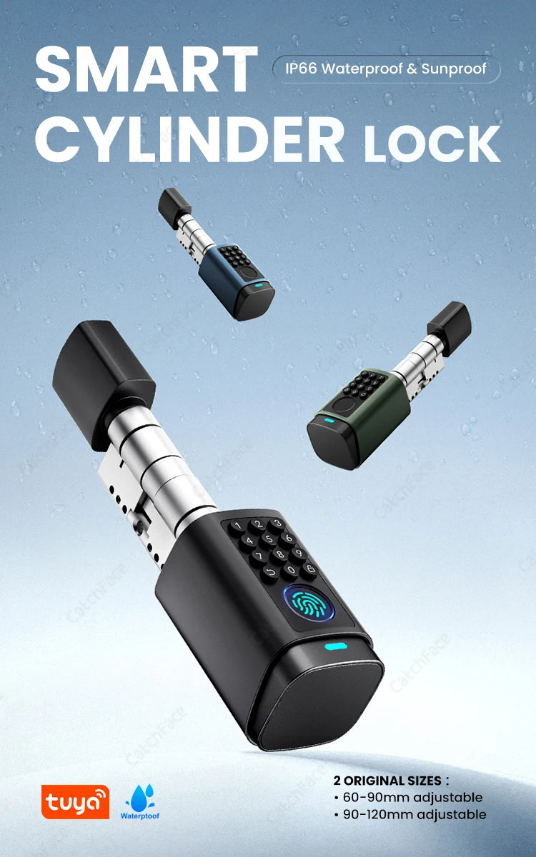 IP66 Waterproof 2026 New Generation TUYA APP Fingerprint Password Digital RFID Card Cylinder Smart Door Lock 60-90 90-120
