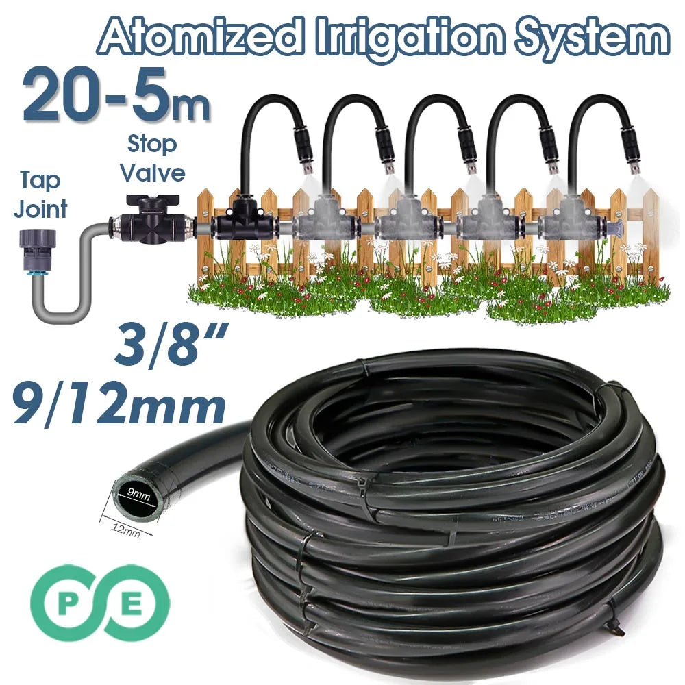 3/8" 9/12mm Misting Cooling System 360° Bend 0.6mm Nozzles Atomizer Sprayers PE Tubing 80 Mesh Filter Garden Irrigation Watering