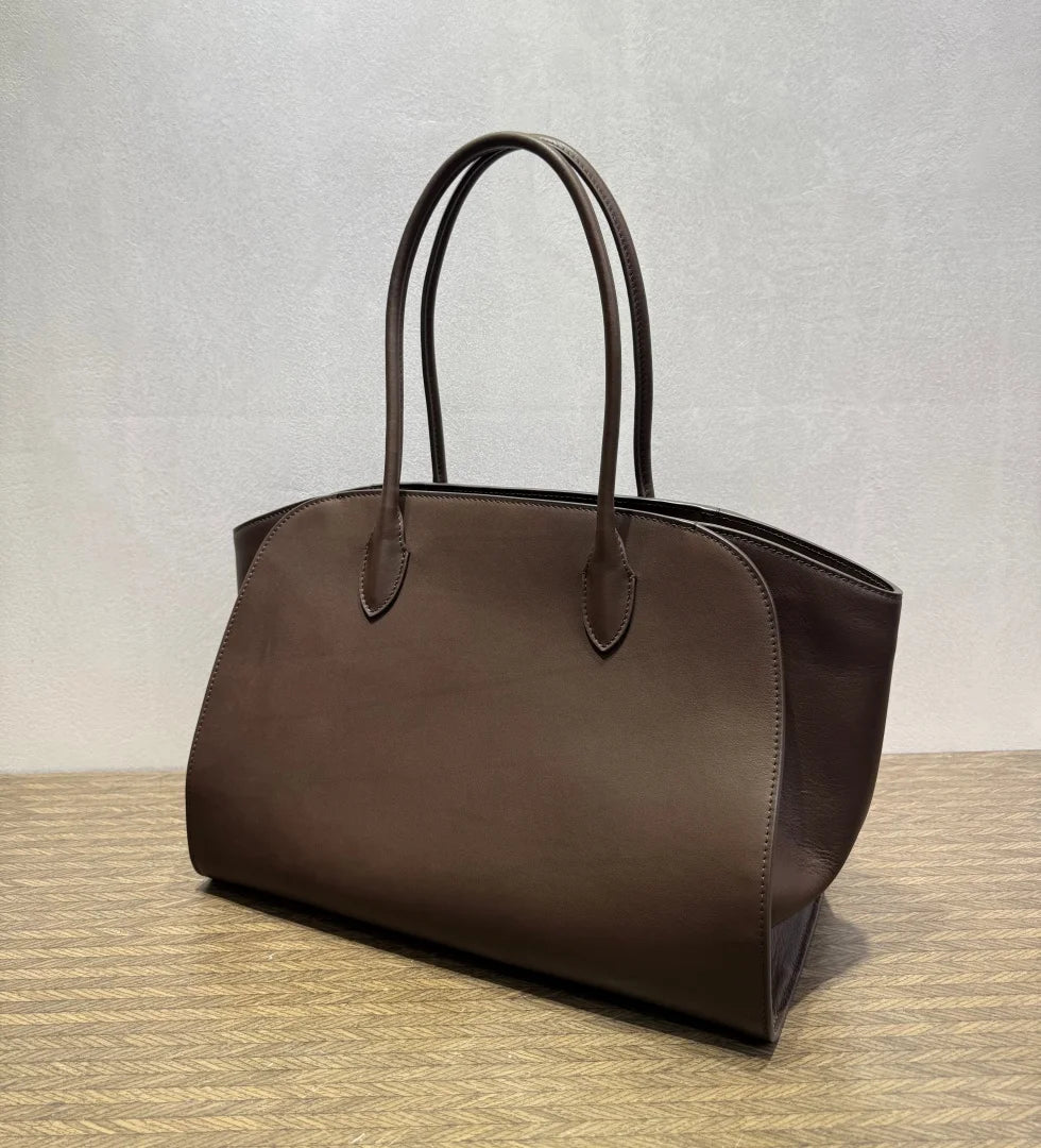 2026 high-quality genuine leather Marlo 12 inch 14 inch saddle leather tote bag, women's shoulder bag, high-end leather texture,