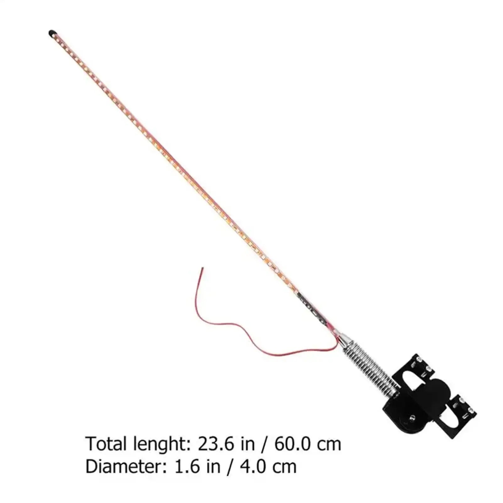 23.6-inch LED whip light for off-road vehicles with a flexible pole, spring base, and black mounting bracket.