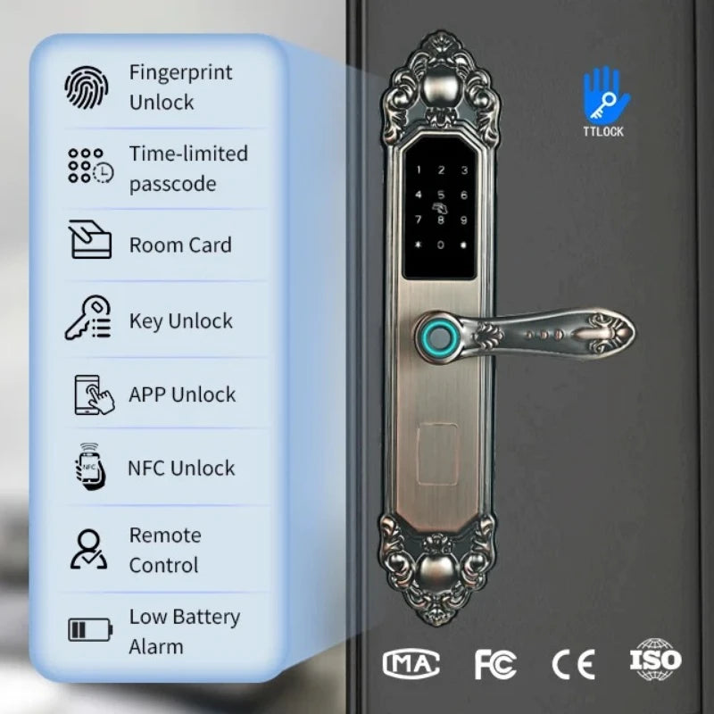 Competitive Price OEM&ODM TT Fingerprint Password Gold Handle Smart Door Handel Lock D30zm