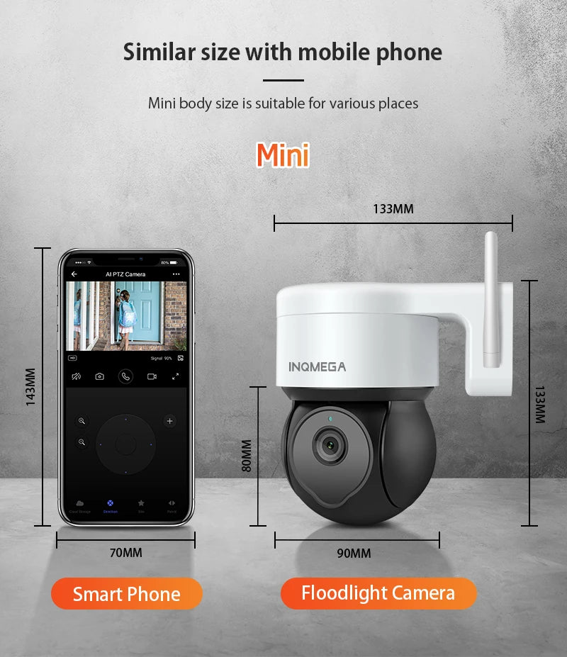 INQMEGA 5MP Tuya Outdoor PTZ Camera Ai Human Detect 1080P Security CCTV Camera Add Google Home And Alexa Wifi IP Camera