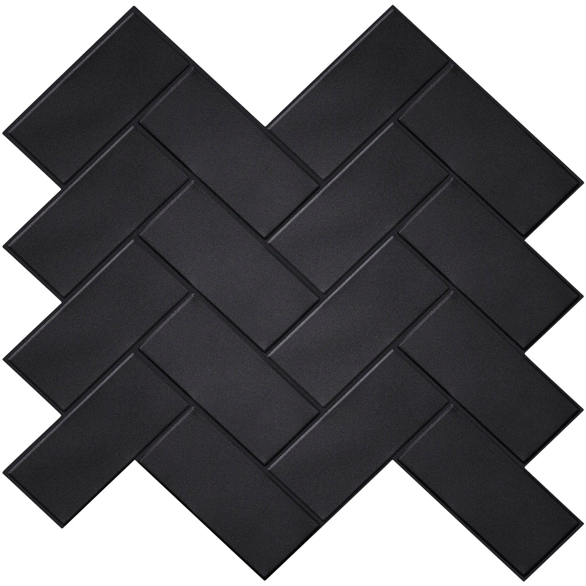 Black herringbone peel-and-stick backsplash tile sheets with beveled lines, 5-sheet pack