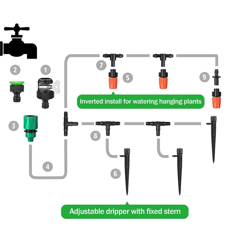 30M Garden Hose Set Adjustable Nozzle & Micro Drip Irrigation Automatic Watering System for Flowers DIY Portable Garden Supplies