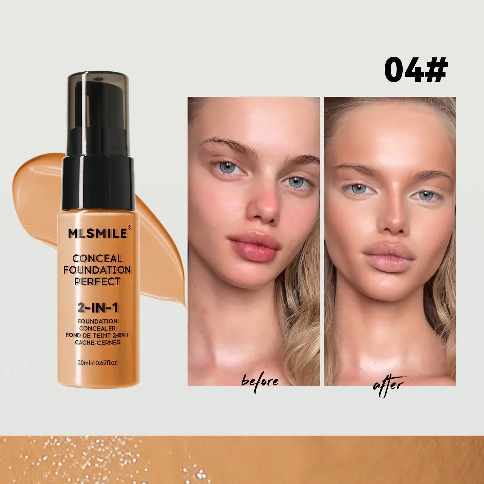 Tidesmit matte liquid foundation texture close-up showing long-lasting oil control face makeup coverage