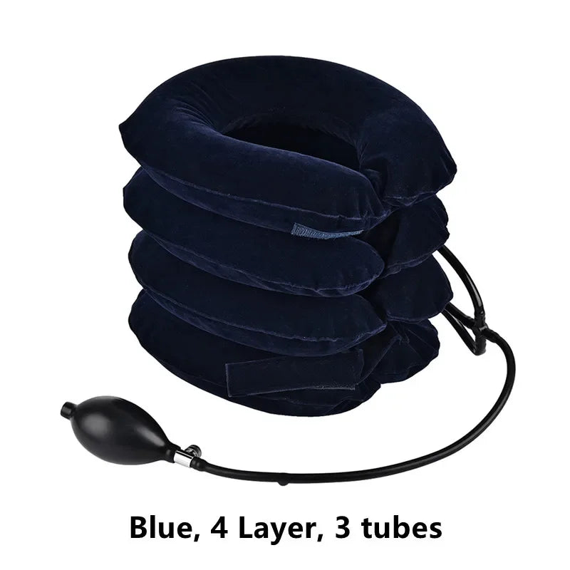 Inflatable Neck Traction Device | Adjustable Cervical Support Pillow Fascia Gun Blue 4 Layer 3 tubes Tidesmit