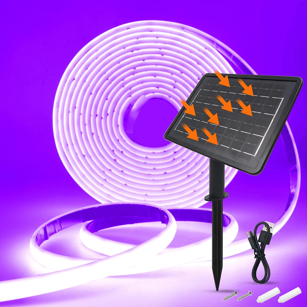 Solar Neon Light Strip 24V COB Waterproof IP68 Red Green Blue Warm Natural White 320LEDs/m Flexible High Density Linear Lighting