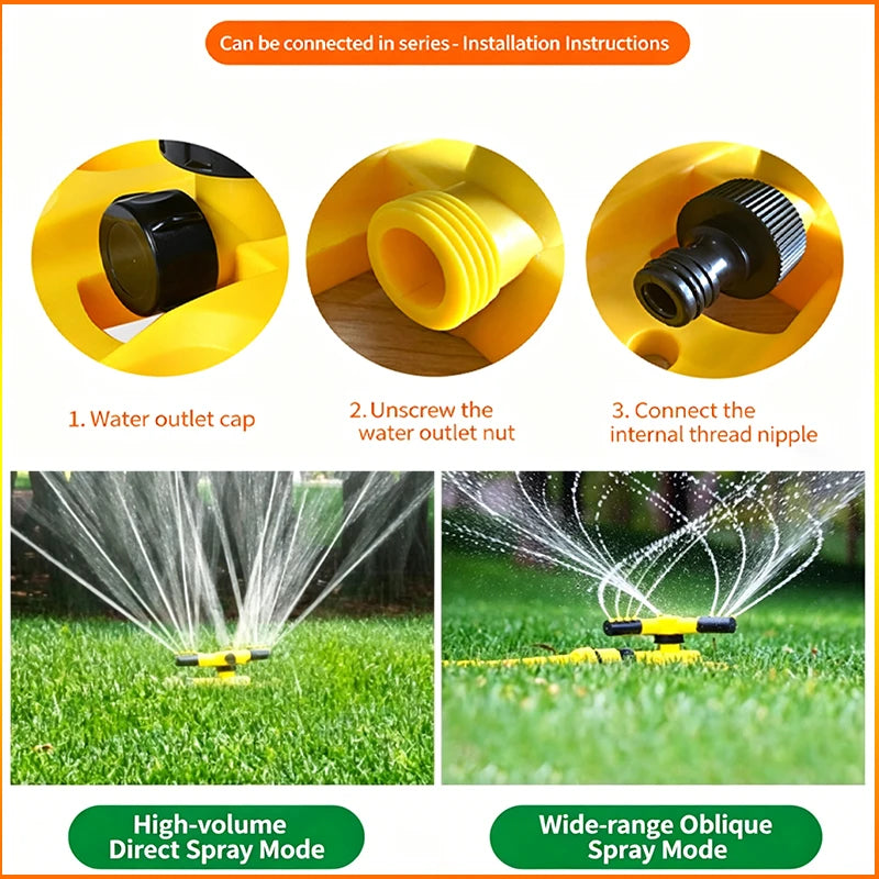 ZK 360° Hydraulic Rotating Lawn Sprinkler Adjustable Dual Spray Connectable Garden Irrigation Sprinkler with Quick Hose Fittings