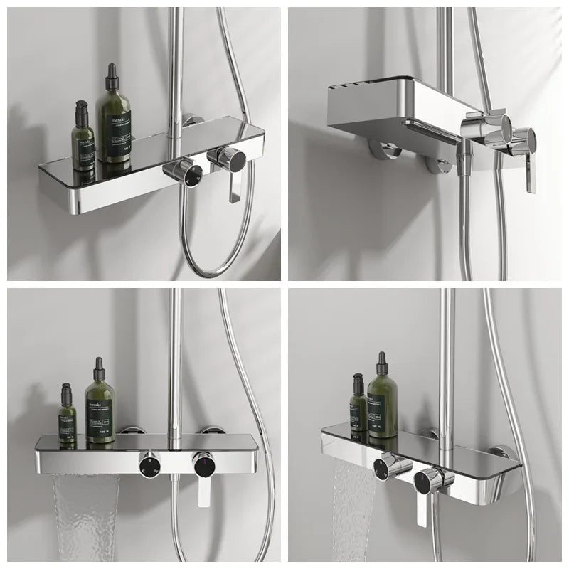KEMAIDI Brushed Gold Shower System Set Wall Mounted Rain Shower Head with Handheld Shower Spray Brass Bathroom Shower Mixer
