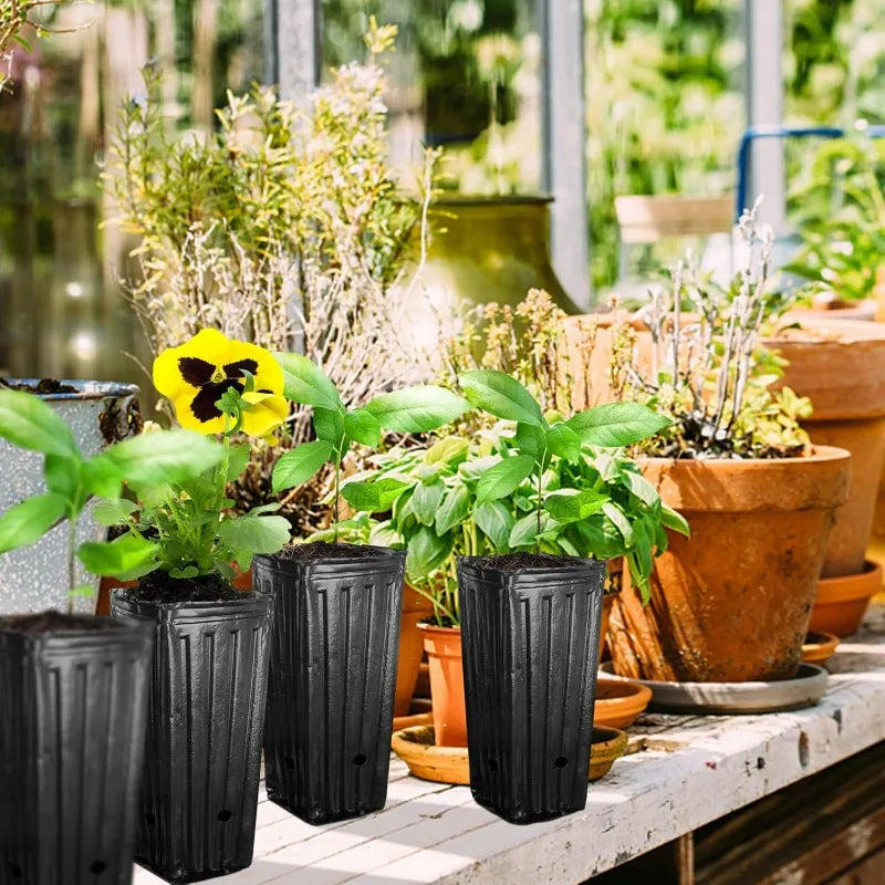 Plastic Deep Plant Nursery Pots Large Seedling Flower Container Starting Pots with Drainage Holes for Indoor Outdoor Gardening