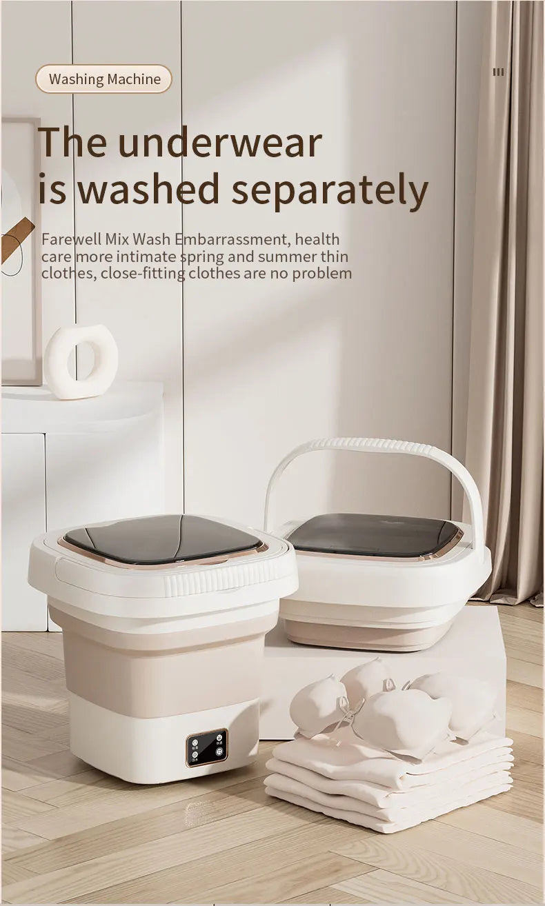 Tidesmit 9L foldable washing machine showing LCD display control panel and interior spin dryer basket for laundry.