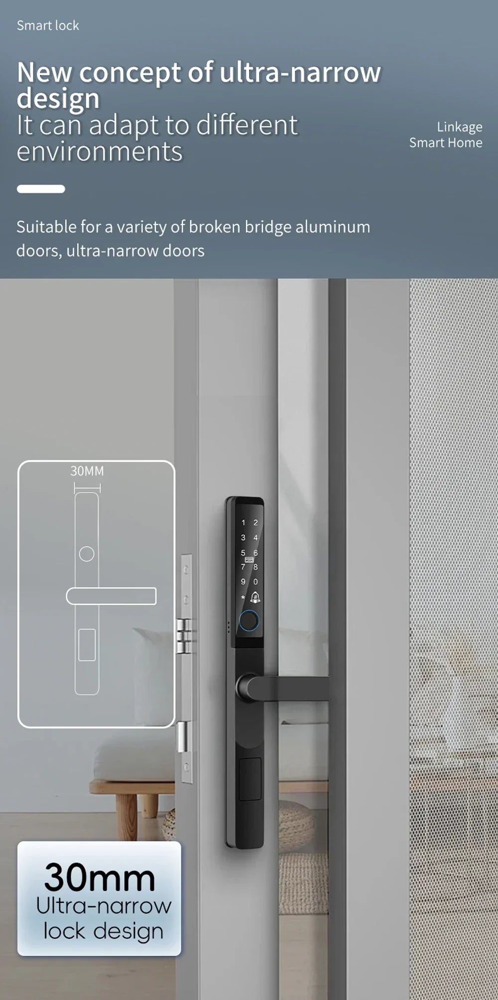 IP65 Waterproof  Outdoor Smart Lock with Keyless Entry Door Lock Handle Ultra-thin Biometric Door Lock Free App Remote  Control