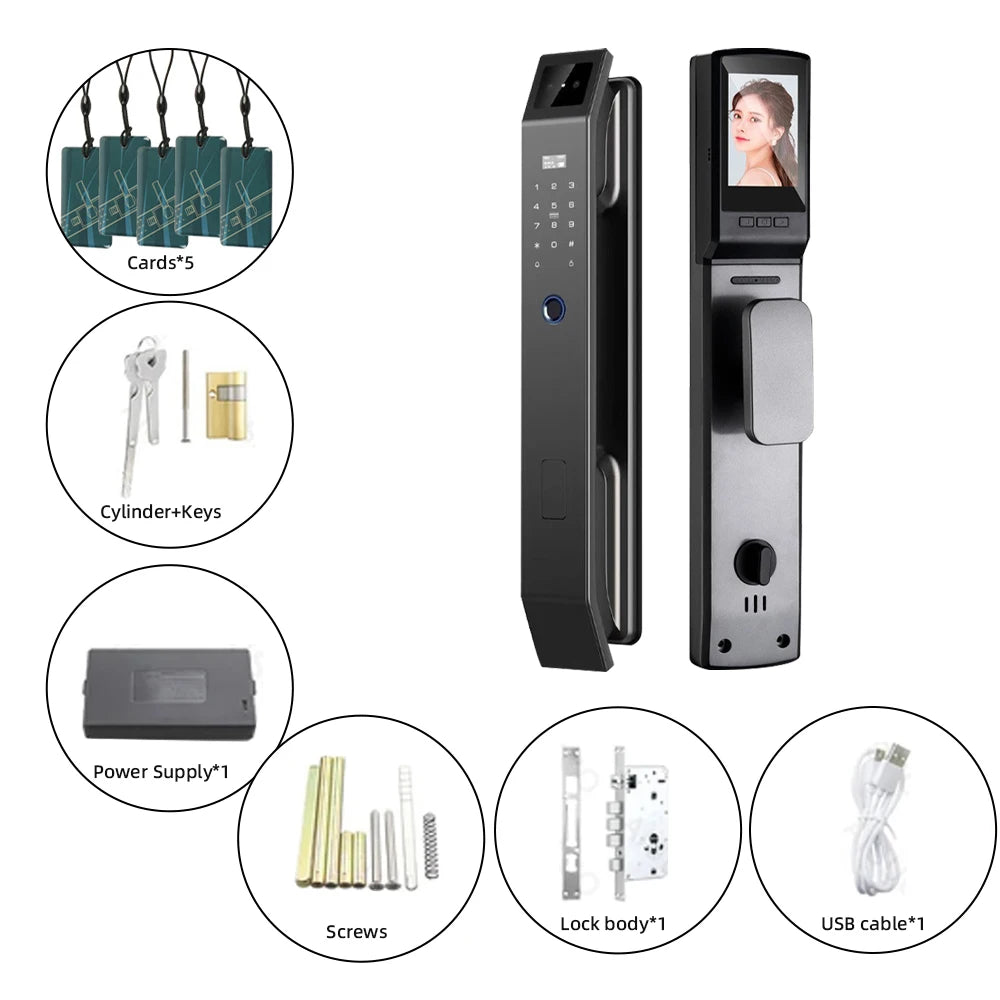 RAYKUBE DF14 Tuya WiFi 3D Face Recognition Digital Fingerprint Lock With Two-way Audio WiFi Camera Video Call APP Remote Unlock