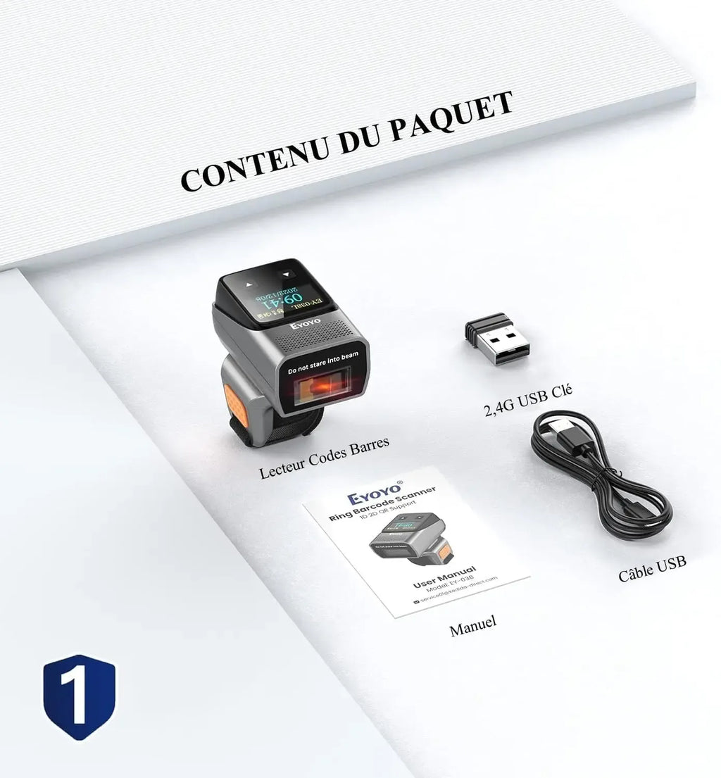 Eyoyo Wearable Bluetooth Ring Barcode Scanner with Display Mini 1D Wireless Finger Bar Code Reader Inventory Accurate Scanning