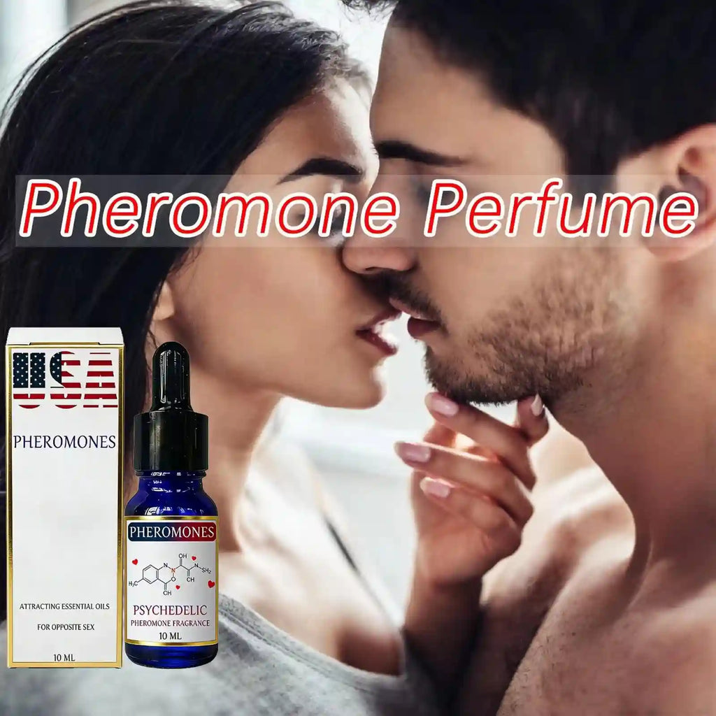 Psychedelic Pheromone Cologne: 10ml blue glass bottle with dropper, long-lasting unisex scent for attraction and dating.