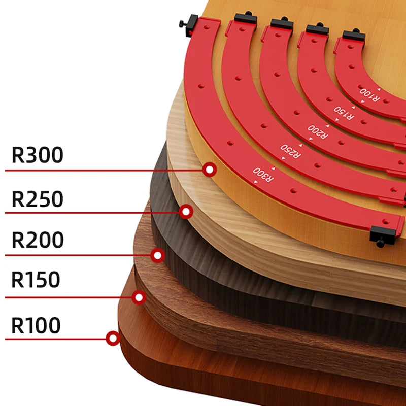 R100-R300 Radius Jig Woodworking Router Templates Arc Angle Positioning Template Corner Radius Reusable Positioning Tool