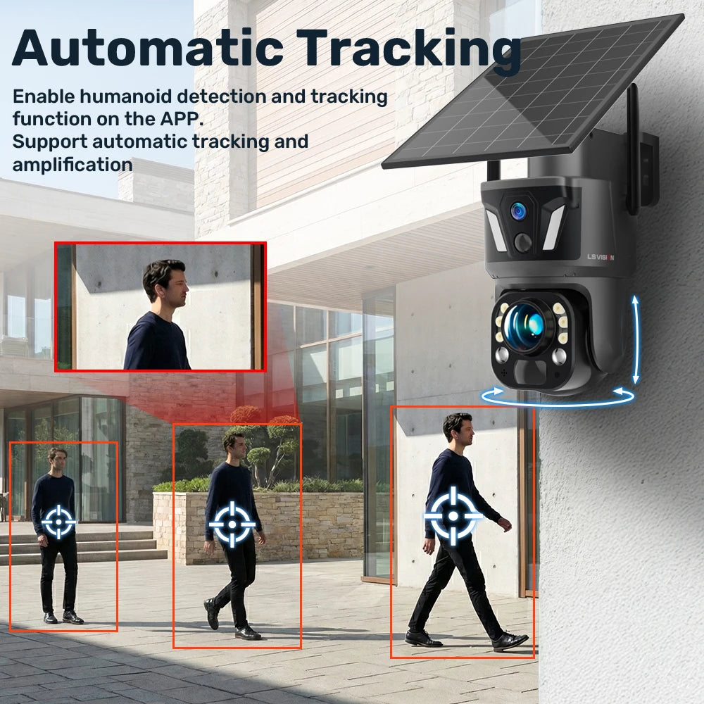 LS VISION 99X Optical Zoom Dual Screen Solar Camera Outdoor 4K 4G/WiFi PTZ Dual PIR Detection AI Auto Tracking Security Camera