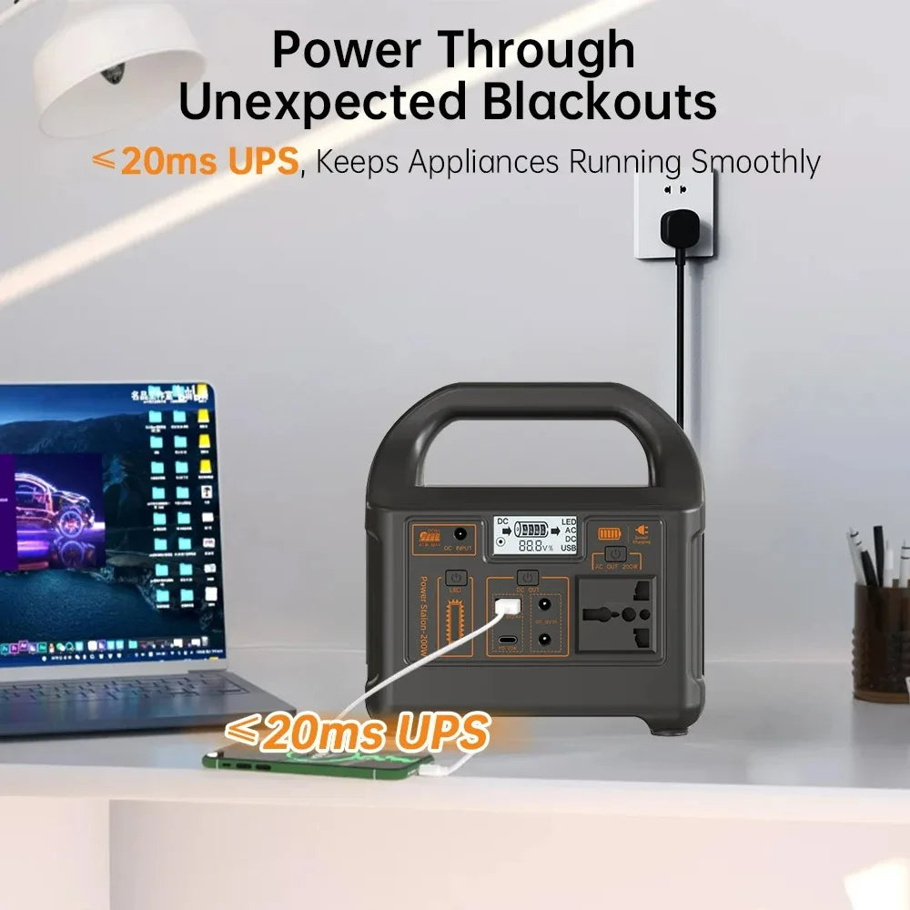 200W Portable Power Station 153.6Wh LiFePO4 Battery AC 110V/220V Solar Generator for Power Bank Camping RV Emergency