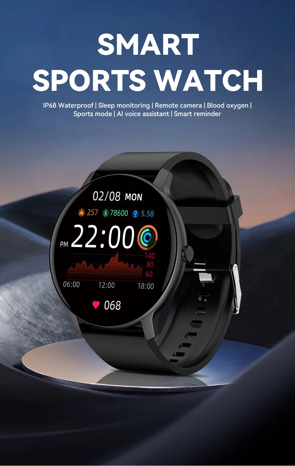New Smart Watch 1.26" HD Smartwatch for iOS Android Answer/Make Call 100+ Sport Fitness Tracker Heart Rate Monitor Smart Watches