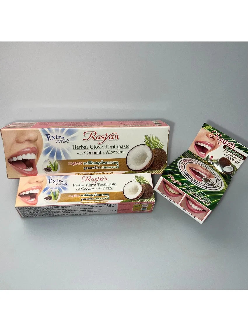 Tidesmit Rasyan Clove and Coconut Oil teeth whitening toothpaste and powder set for removing yellow stains