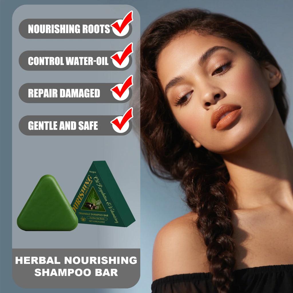 HOEGOA Triangle Herbal Nourishing Shampoo Bar Clean Scalp Reduce Loss Strengthen Hair Control Water-oil Balance Repair Damaged