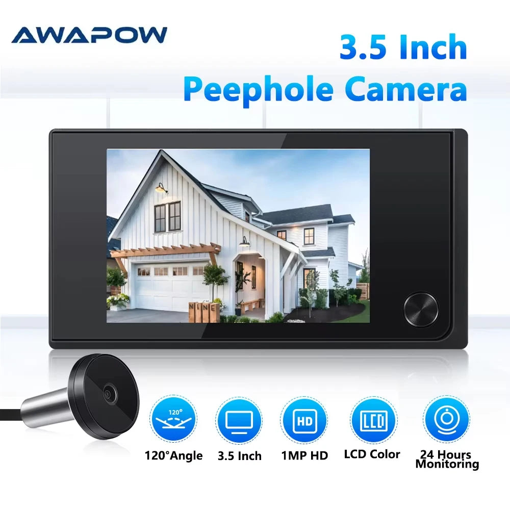 3.5-inch door peephole camera system with indoor monitor and outdoor camera lens