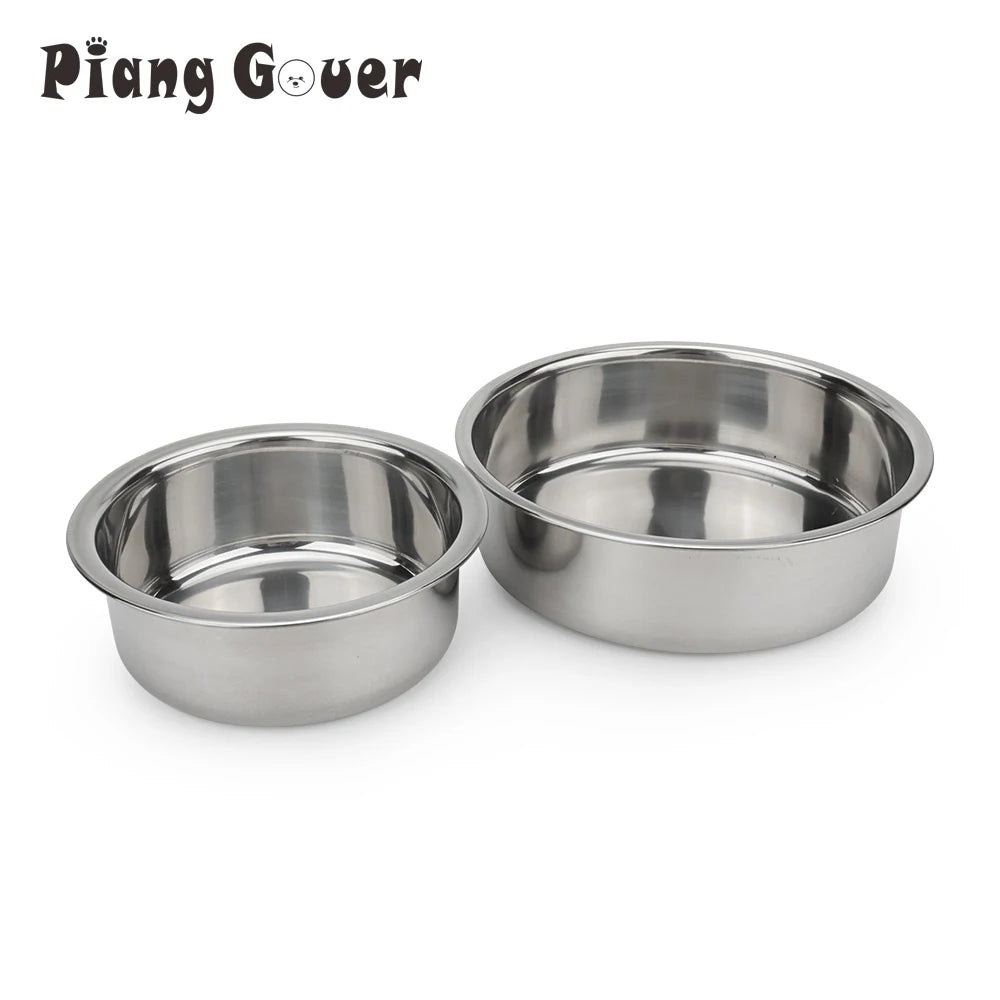 Durable stainless steel dog and cat food bowls, rust-resistant, easy-to-clean feeding dish for small to medium pets.