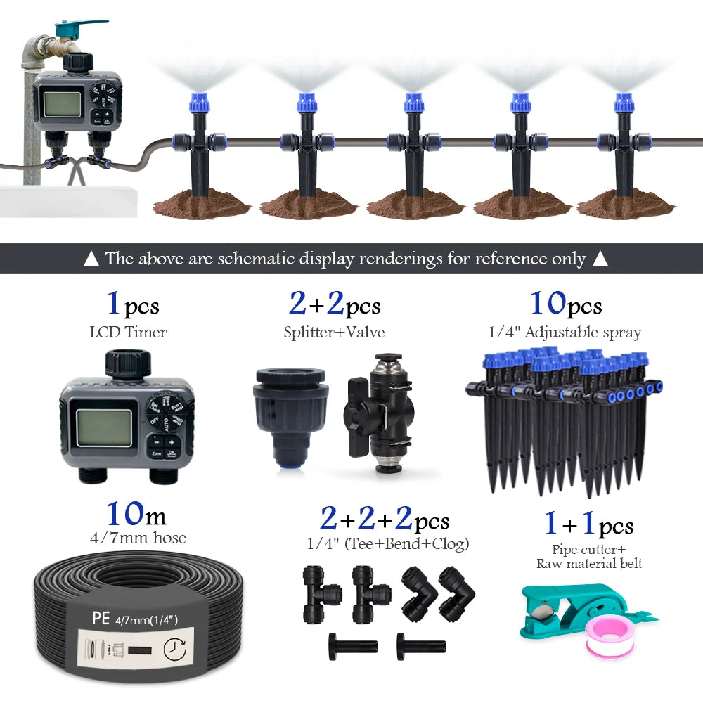 Gardening Independent Dual Zone LCD Display Watering Timer Irrigation Kit Garden Foldable Adjustable Ground Plug Atomized Spray