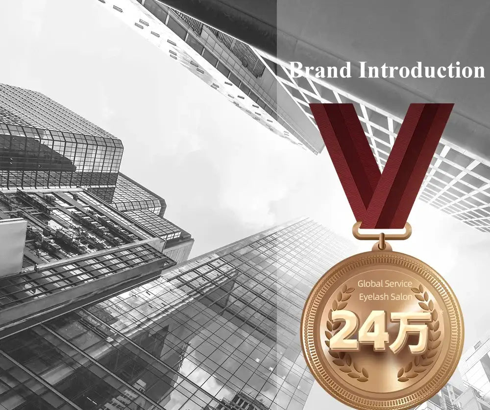 Bronze medal graphic with a red ribbon over a city skyline background, labeled "Global Service Eyelash Salon 24万."
