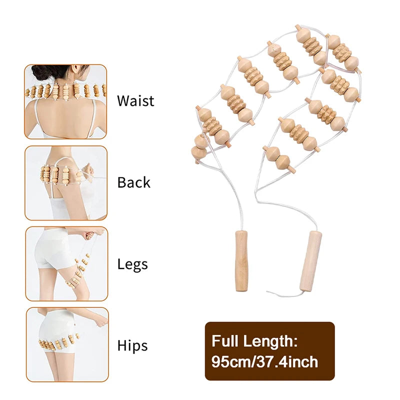 Back Massage Roller Rope: Deep Tissue Wood Therapy Tool for Pain Relief Back Massage Instrument Tidesmit