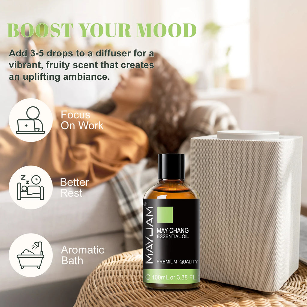 MAYJAM 100ml Pure Natural Essential Oil May Chang Sandalwood Lavender Vanilla Oregano Eucalyptus Oil for Humidifier Diffuser