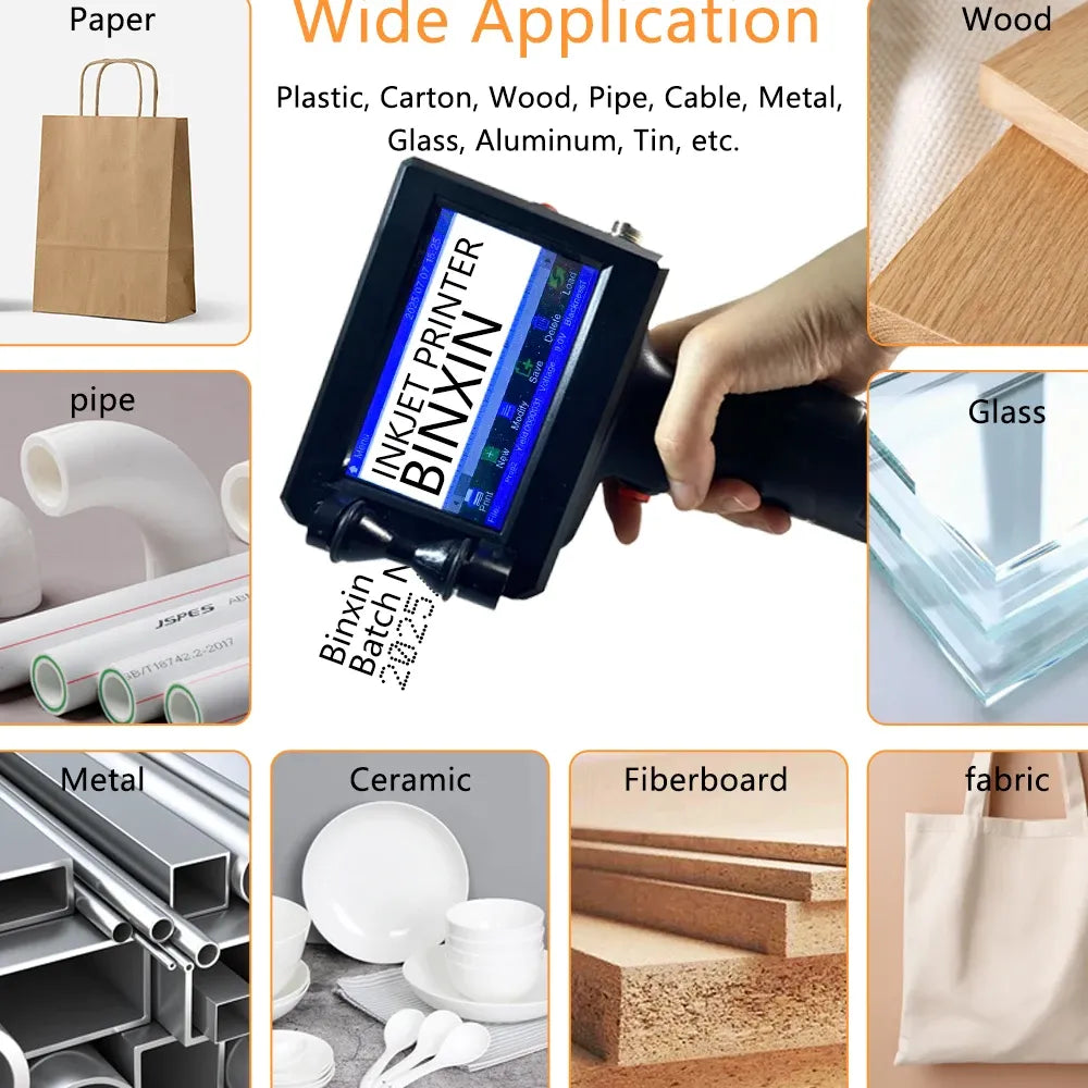 Handheld inkjet printer for wide applications on paper, plastic, wood, metal, fabric, and glass