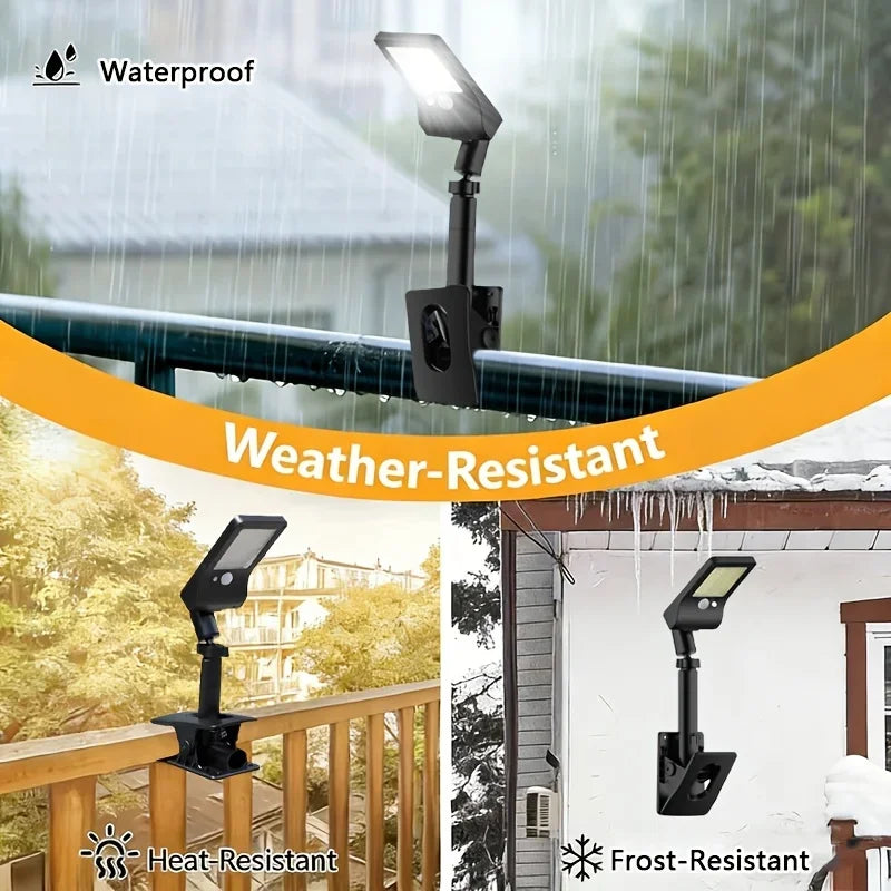 2-Pack Clip-On 60LED Solar Lights, 2 Adjustable Installation Modes, Solar Powered No Wiring Needed, 1500Mah Battery, Motion Sensor Auto On, for Yard, Fence, Balcony, Railing & Garage Lighting, Perfect Gift for Housewarming &