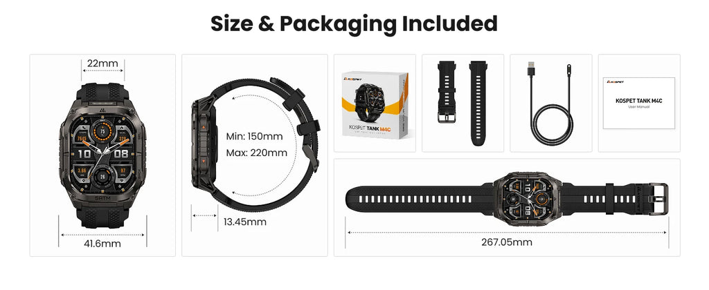 KOSPET TANK M4C Smartwatch for Men Tactical Outdoor Watch with Walkie-Talkie & GPS Military-Grade Durability 5ATM Waterproof