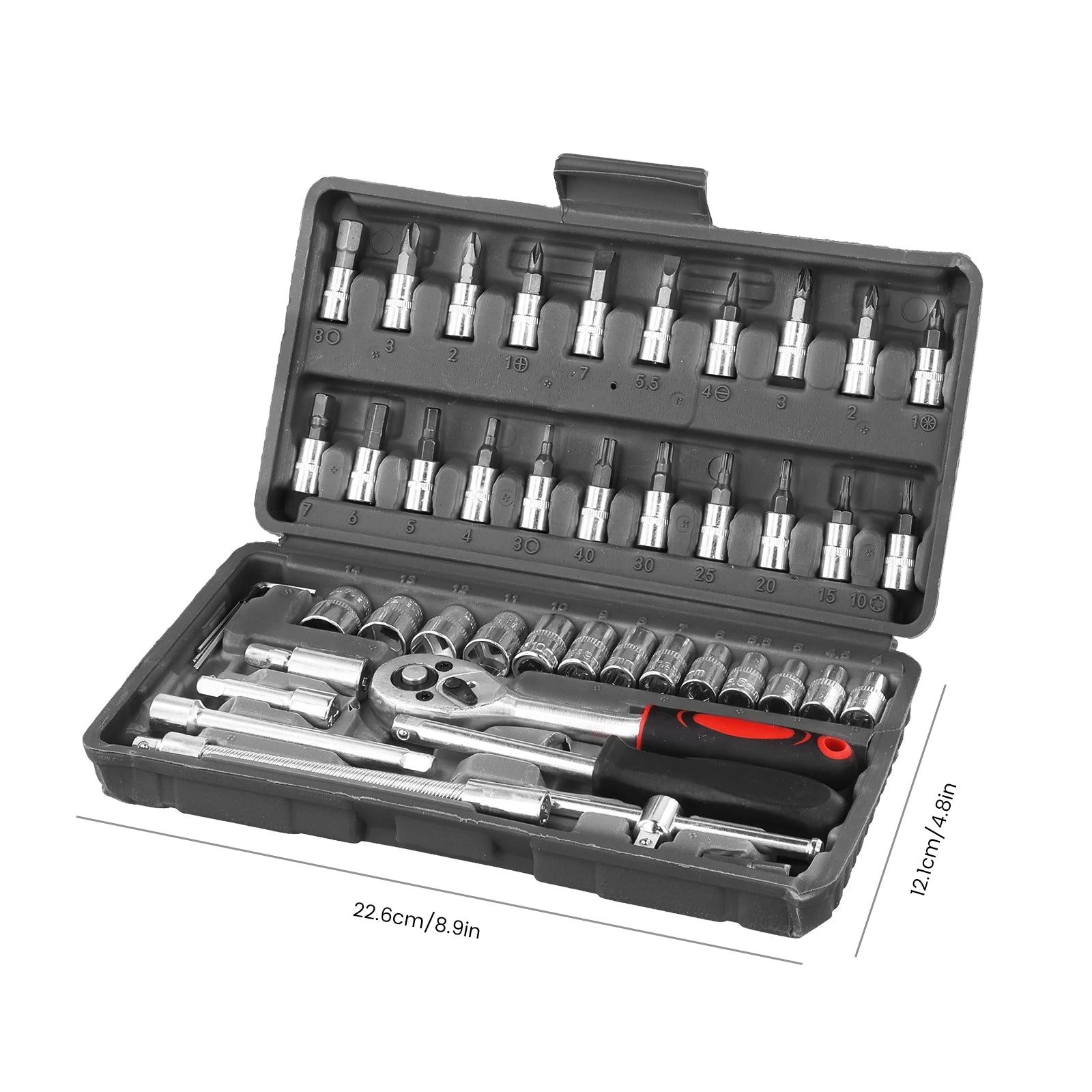 Podofo Auto Repair Socket Set 46pcs Professional Ratchet Wrench Pawl Spanner Screwdriver Tool Kit for Metalworking 1/4" Socket Spanner Ratcheting Screwdriver Ratcheting Screwdriver