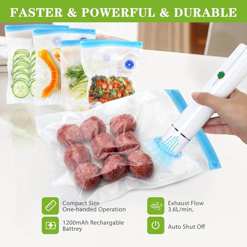 A19F-Vacuum Sealer For Food - Cordless Handheld Food Vacuum Saver With 10 Pcs Sealer Bags, For Food Preservation & Fresh