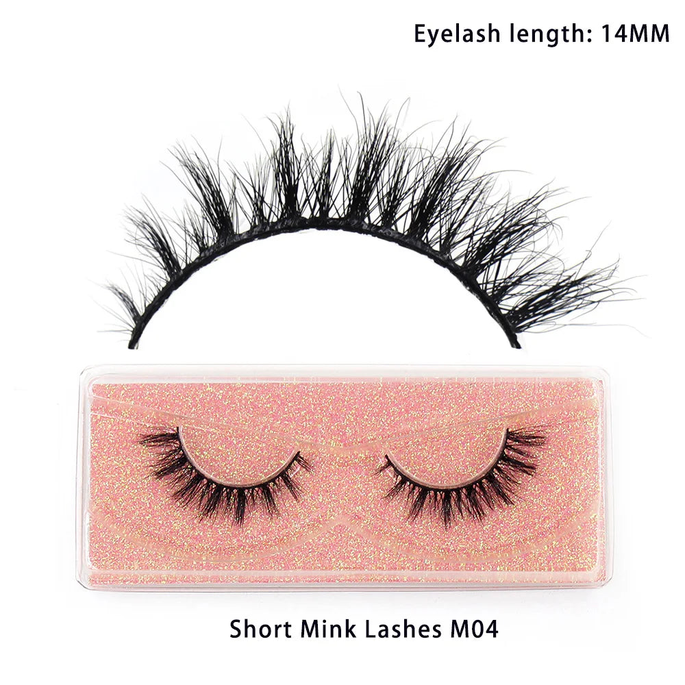 Tidesmit 12mm-15mm short natural 3D mink lashes fluffy wispy false eyelashes face makeup detail view