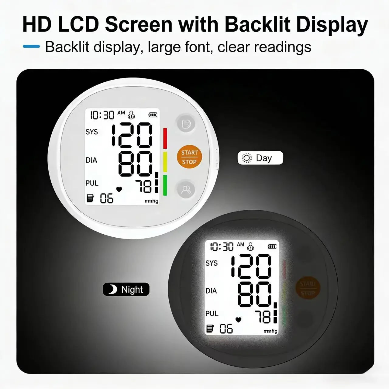 One Click Measure Round Arm Blood Pressure Monitor Automatic Backlight High Accurate Electronic BP Measuring Machine Home
