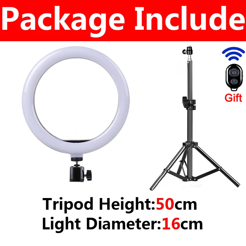 LED Ring Light With Tripod & Remote - 33cm Adjustable Studio Lamp D-16cm Tidesmit