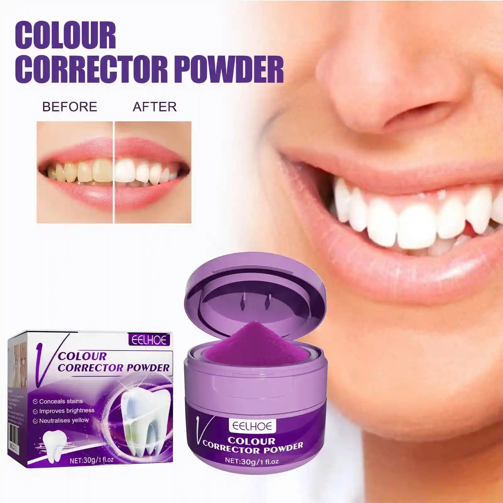Tidesmit purple teeth whitening powder for plaque stain removal and fresh breath oral hygiene care