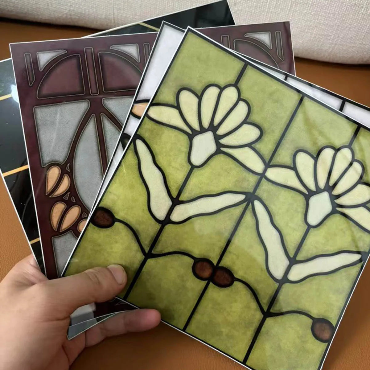 Peel and Stick Tile 30x30cm 5Pcs Blue Watercolor Floral Self Adhesive Wall Tiles Waterproof Removable Backsplash Stickers for Ki