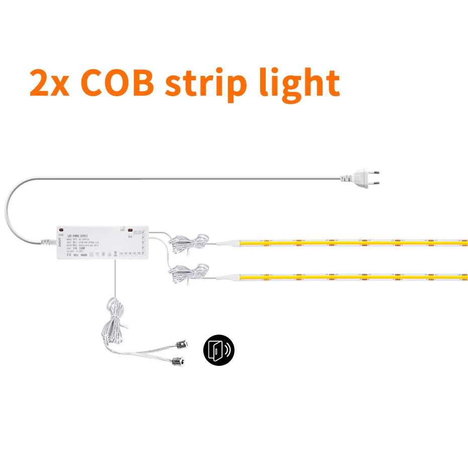 COB LED strip light set (2 strips) with controller box and power plug