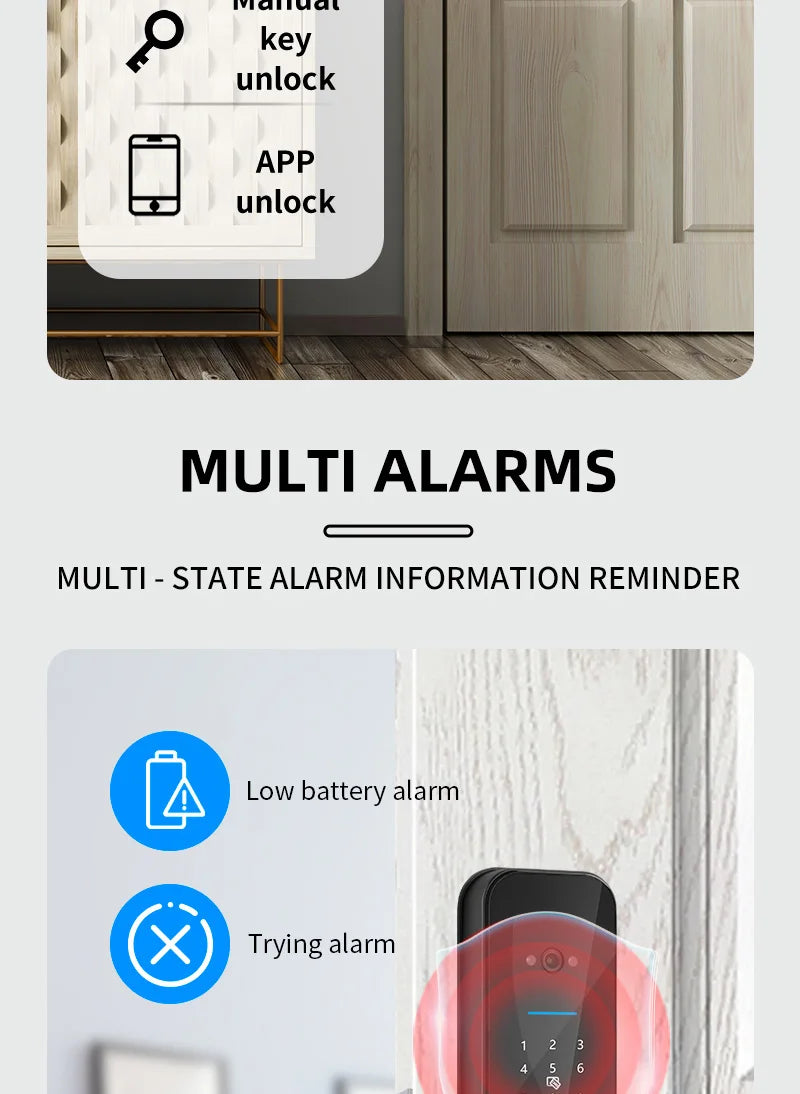 XSDTS New Tuya Wifi Digital Electronic Smart Door Lock With Biometric Camera Fingerprint Smart Card Password Key Unlock