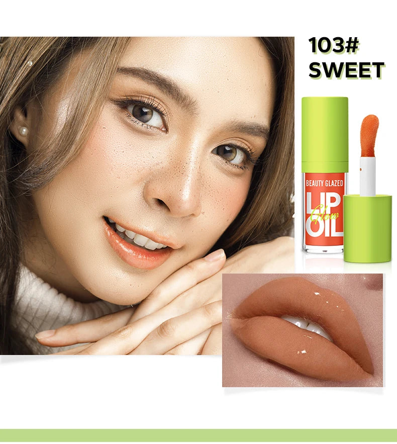 Moisturizing candy lip gloss in shade 103 Sweet, a lustrous nude lip stain with a high-shine mirror finish.