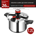 12L stainless steel pressure cooker with red valve, black lid knobs, and side handles