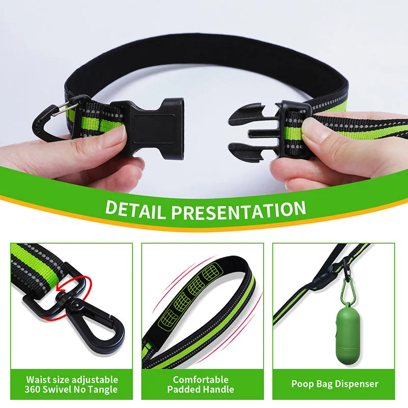 Hands Free High Qulity Retractable Hands Free Dog Leash For Running Dual Handle Bungee Leash Reflective For Large Pet Supplies