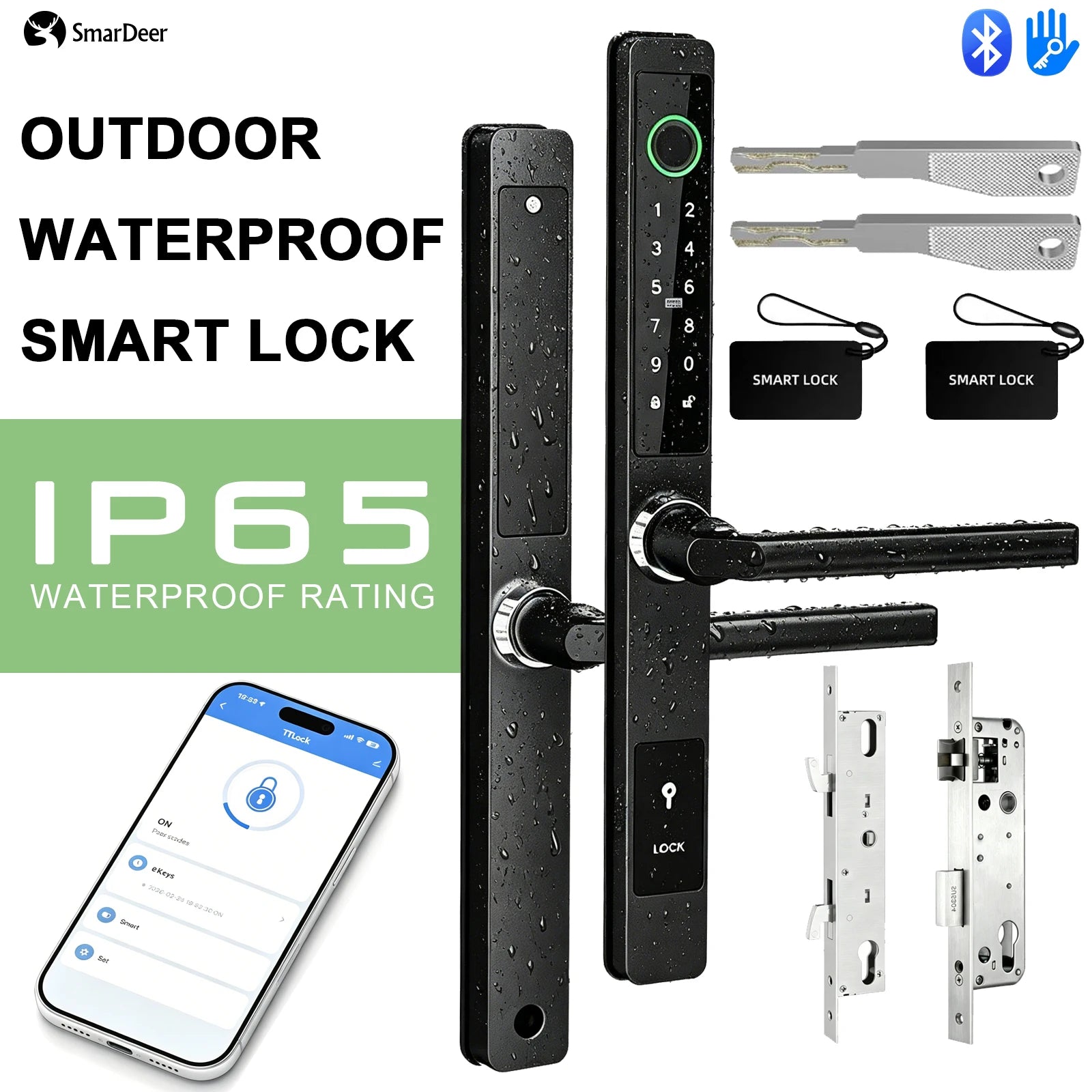 SmarDeer IP65 Waterproof Sliding Door Smart Lock，Tuya WiFi Broken Bridge Aluminum Sliding Door  Fingerprint Lock