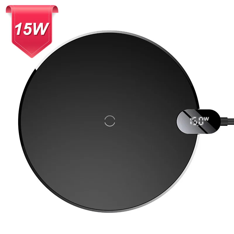 15W Fast Wireless Charger Pad with LED Display - Qi Certified Black Black Tidesmit